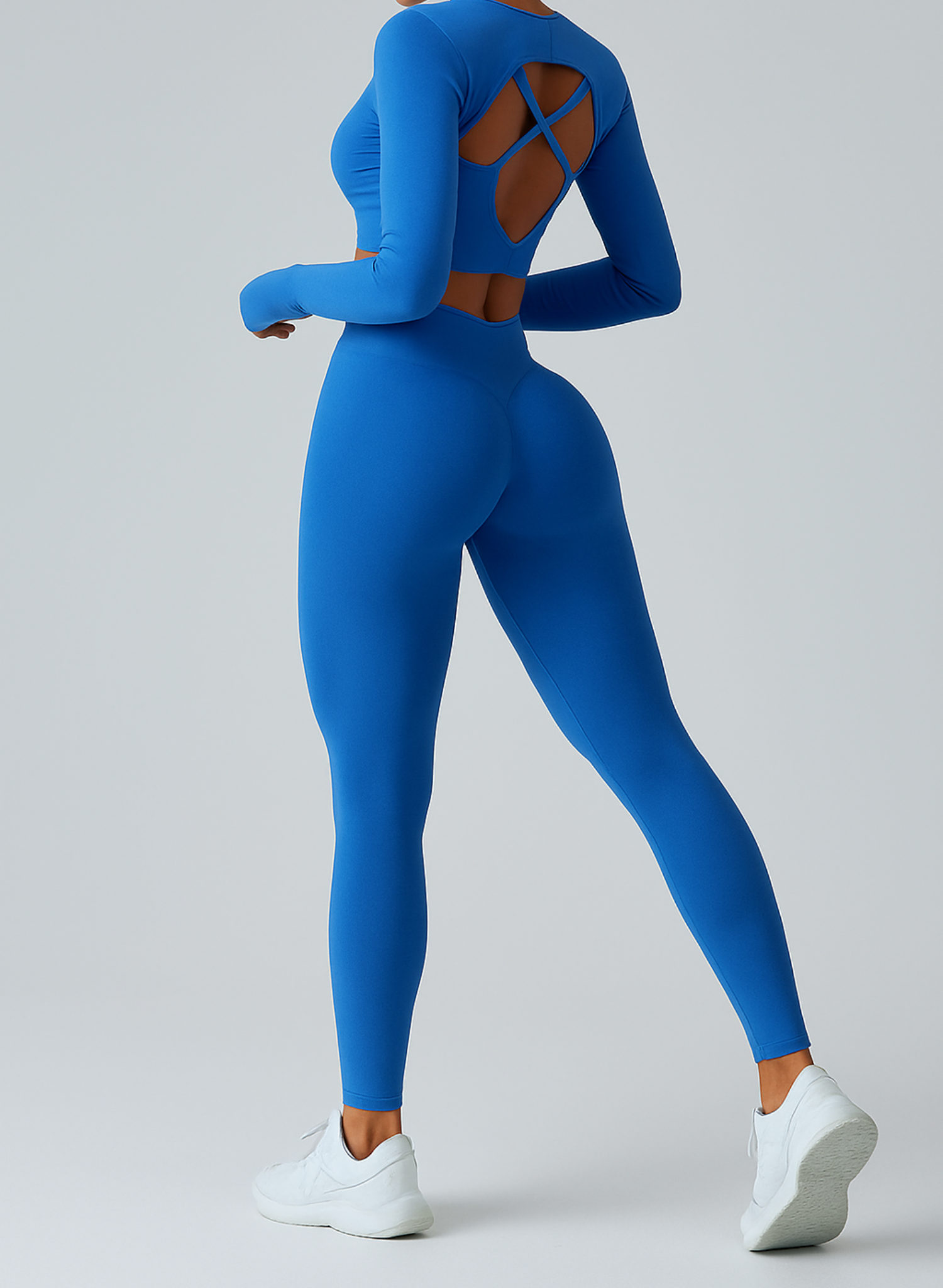 legging de sport bleu pour femme taille haute gainant