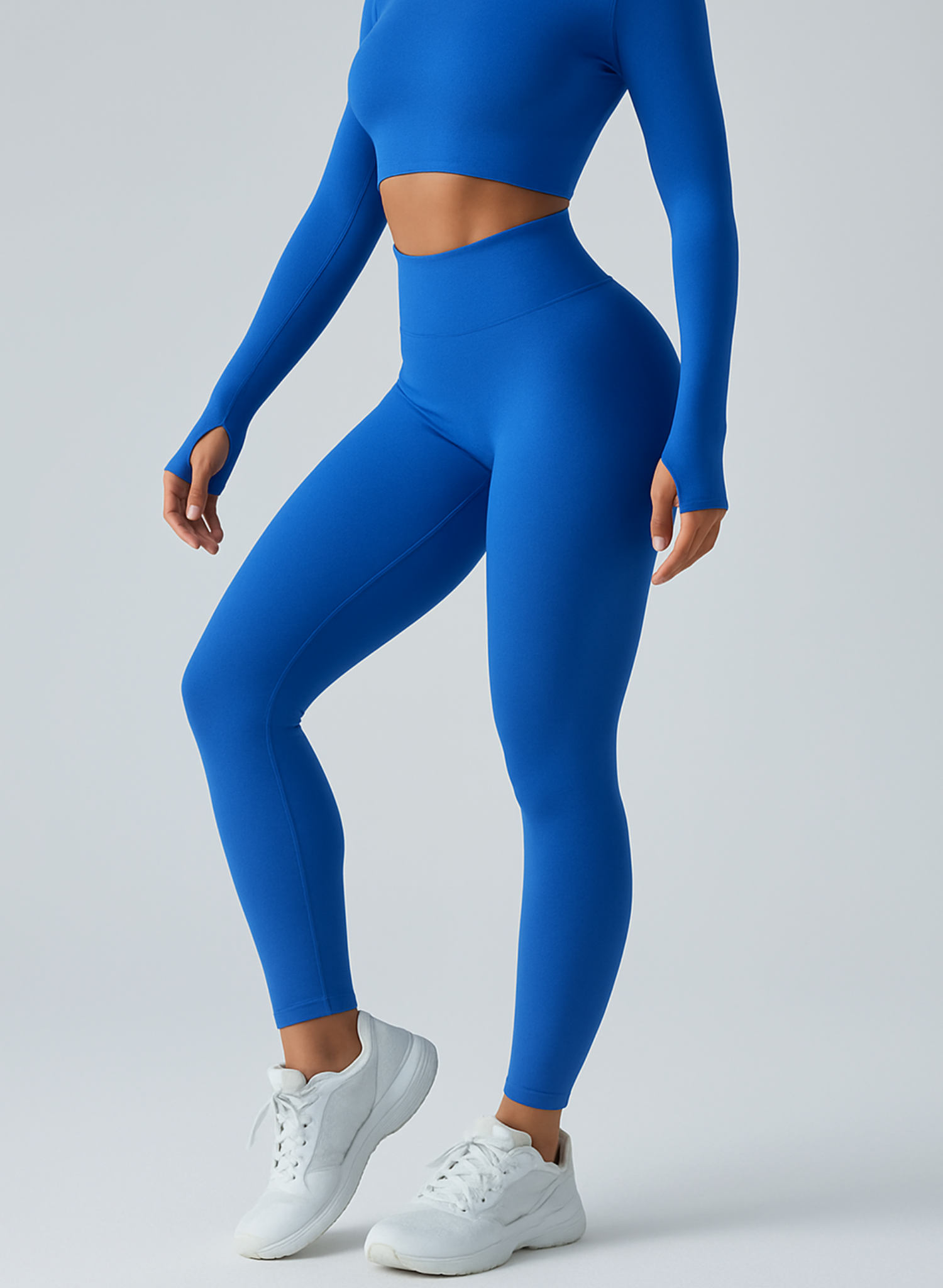 legging de sport bleu pour femme taille haute gainant